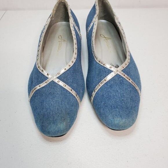 Annie Denim Metallic Silver Studded Fabric Pumps 8 - Picture 5 of 10